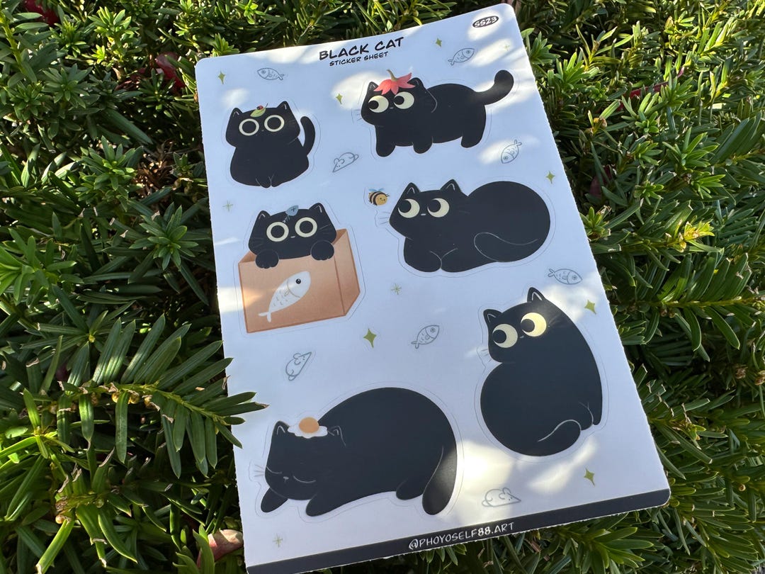 Cute Black Cat Sticker Sheet, Cat Stickers, Kawaii Cat Stickers ...