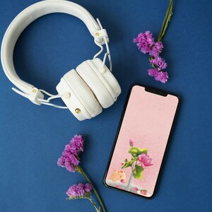 Cat and lotus flowers digital phone wallpapers, cute phone wallpaper and lock screen, instant download image 3
