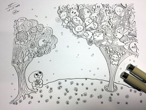 Weird Planet Doodle Coloring Page Doodle Art Cute Coloring Etsy