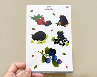 Berry cat sticker sheets, cat stickers, kawaii stickers, cute planner stickers, waterproof stickers, vinyl stickers