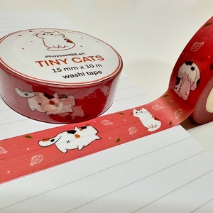 Tiny cat washi tape, pink washi tape, kitty washi tape, cat stationery, bullet journal, scrapbooking, spring washi tape, back to school