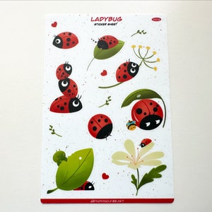 Ladybug sticker sheet, cute bug stickers, ladybug , kawaii stickers, cute planner stickers, waterproof vinyl stickers