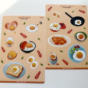 Egg sticker sheets, egg and bacon stickers, food stickers, kawaii stickers, cute planner stickers, waterproof, vinyl stickers, scrapbooking