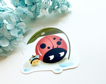 Ladybug sticker, bug and bee sticker, ladybug in rain sticker, kawaii sticker, cute planner stickers, waterproof stickers, vinyl stickers