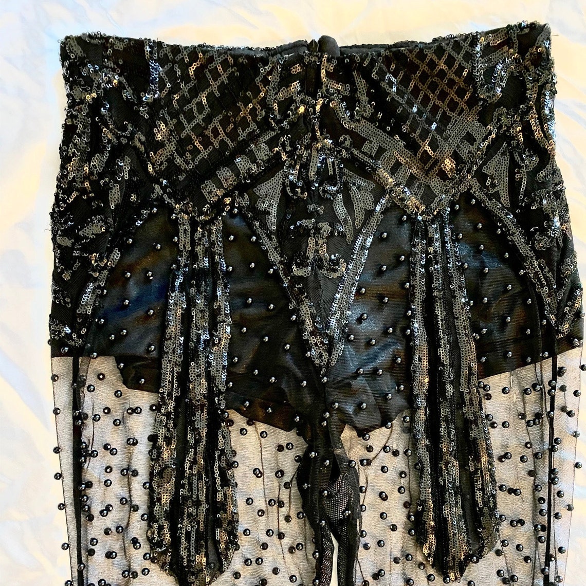 Sequin and bead embroidered pants | Etsy
