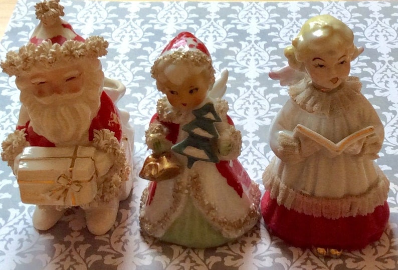 Vintage Porcelain Christmas Figurines & Santa Planter Etsy