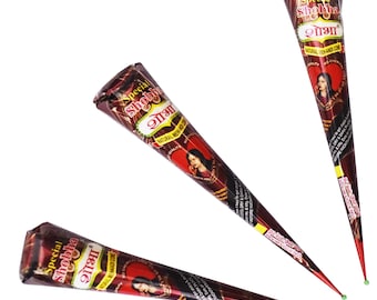 Tubo de cono de henna natural y pura, cono de mehendi, pasta lista para usar para un tono marrón rojizo duradero. Sin aditivos ni químicos. Paquete de 3.
