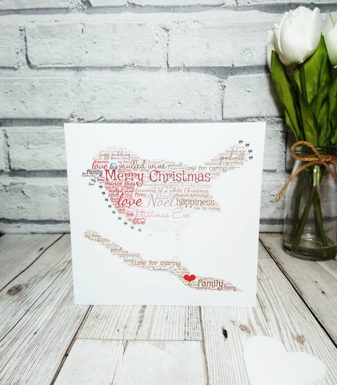 Christmas Robin Greeting Card, Personalised Word Art Card, Xmas Card ...