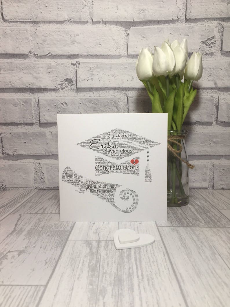 personalised Graduation word  script, college course, art card, card, University greeting and degree, mortarboard congratulations
