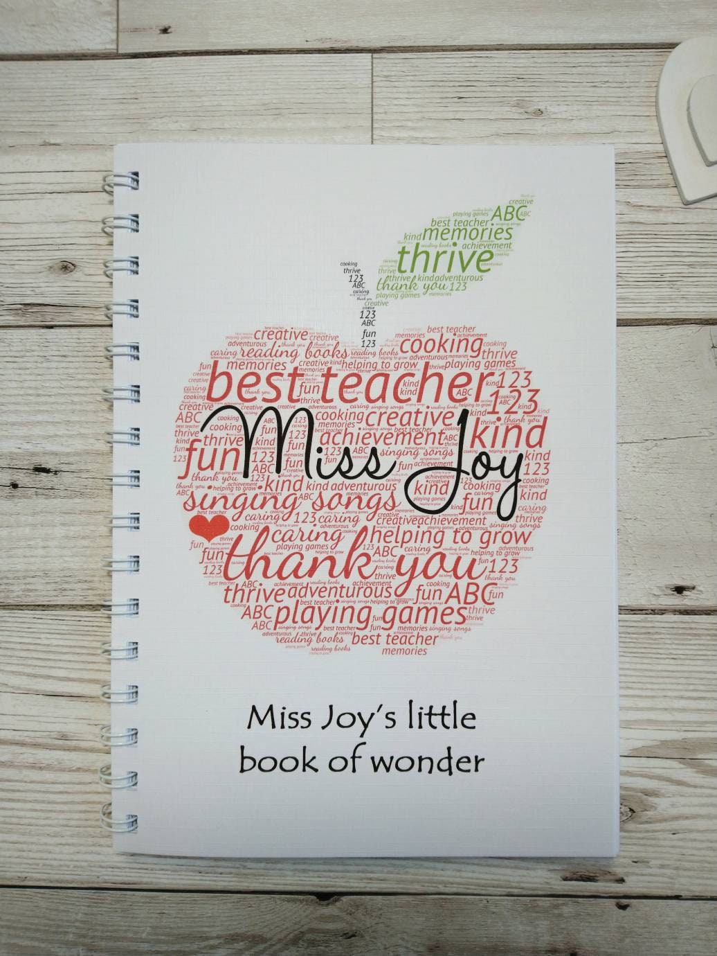 Teacher gift, personalised word art notebook, thank you teacher, A5 book