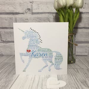 Tarjeta de unicornio, arte de palabras personalizado, tarjeta de felicitación, cumpleaños especial, celebración, tarjeta de felicitación, regalo de recuerdo, tarjeta de cumpleaños para niños