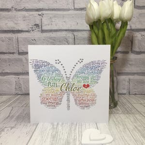 Rainbow butterfly word art, personalised and unique, using all your own words, special gift, greeting card, thank you, anniversary idea