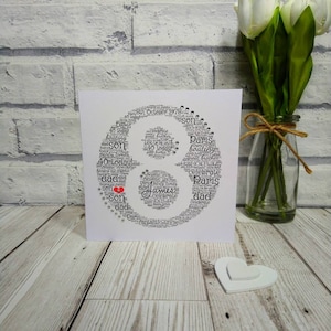 Lucky 8 Ball Karte, personalisierte Word Art Grußkarte, Geburtstagsgrußkarte, Pool Spielen Geburtstag, Jungen Geburtstagskarte, Mädchen karte