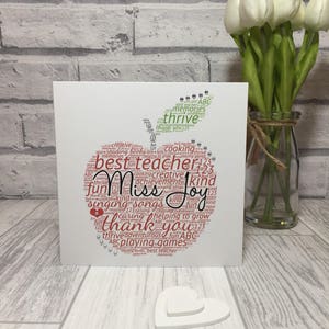 Lerarenkaart, bedankje, cadeau einde schooljaar, rode appel woordkunst, bedankkaart kinderdagverblijf