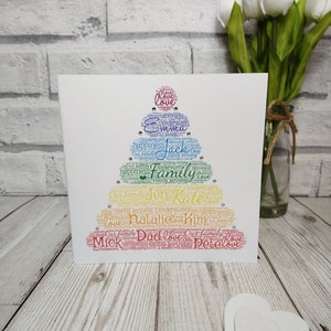 Rainbow Tower, family print, word art, personalised greeting card