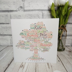 Stamboom print, word art kaart, gepersonaliseerde wenskaart, kleuren naar keuze
