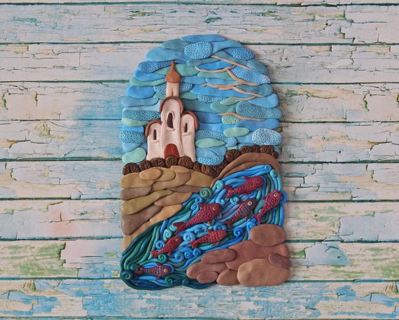 River Home Décor Polymer Clay Sculpture Decorative Wall Art Image 0