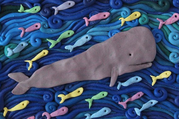 The Miniature Sea Whale Wall Sculpture Polymer Clay Art 50