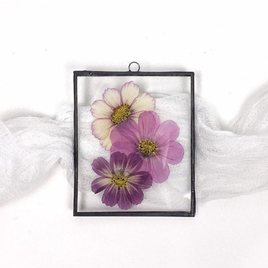 Pressed Flower Frame - Stained Glass Panel With Pressed Pink Flowers Inside  Double Floating - Yahoo Shopping
