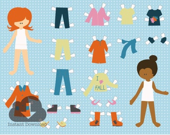 Printable Paper Doll Download Craft - Girls Fashion cut-out children's school digital jpg cute classroom resources craft paperdoll role play