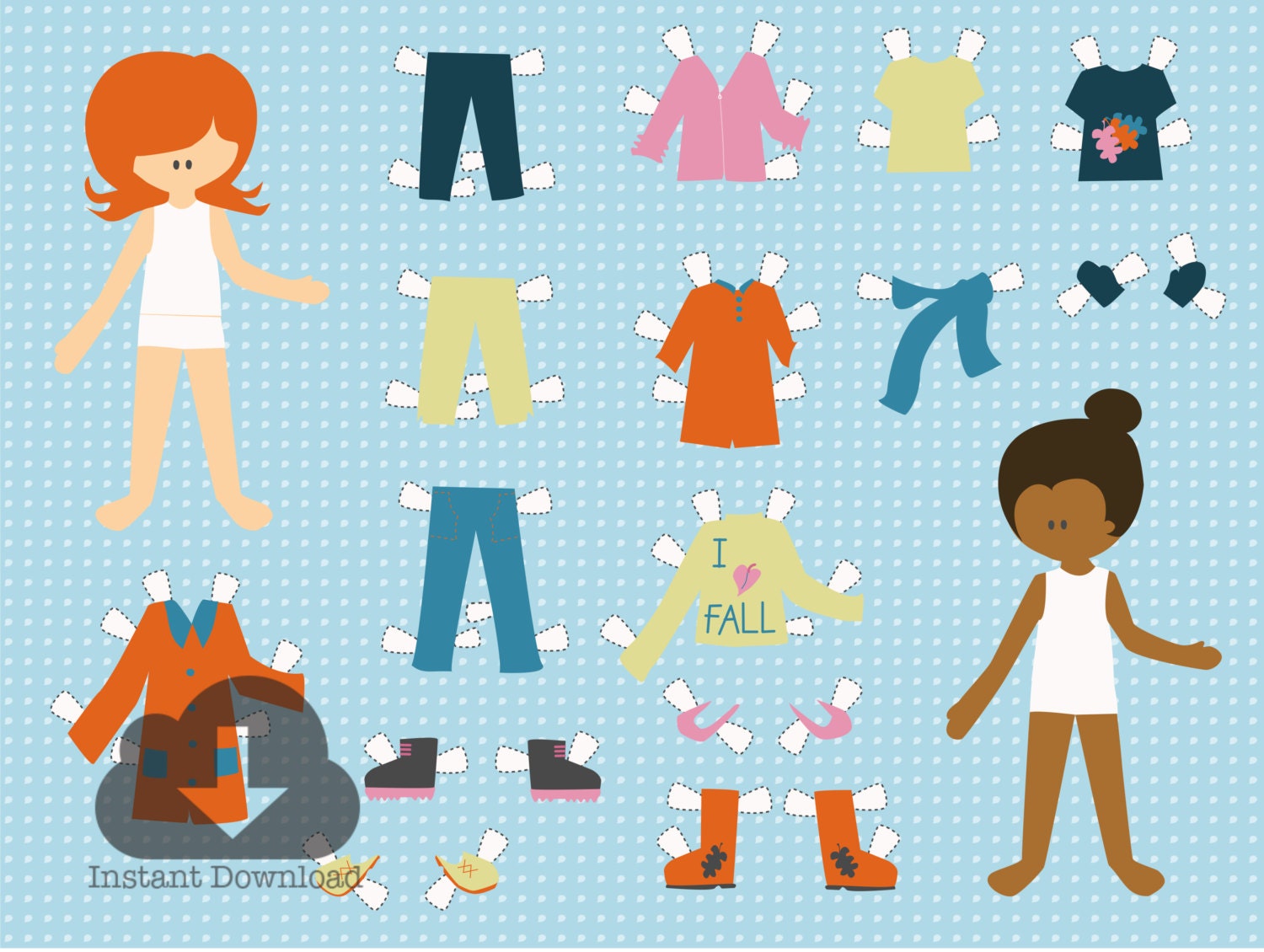 Printable Paper Doll Download Craft Girls Fashion Cutout Children's