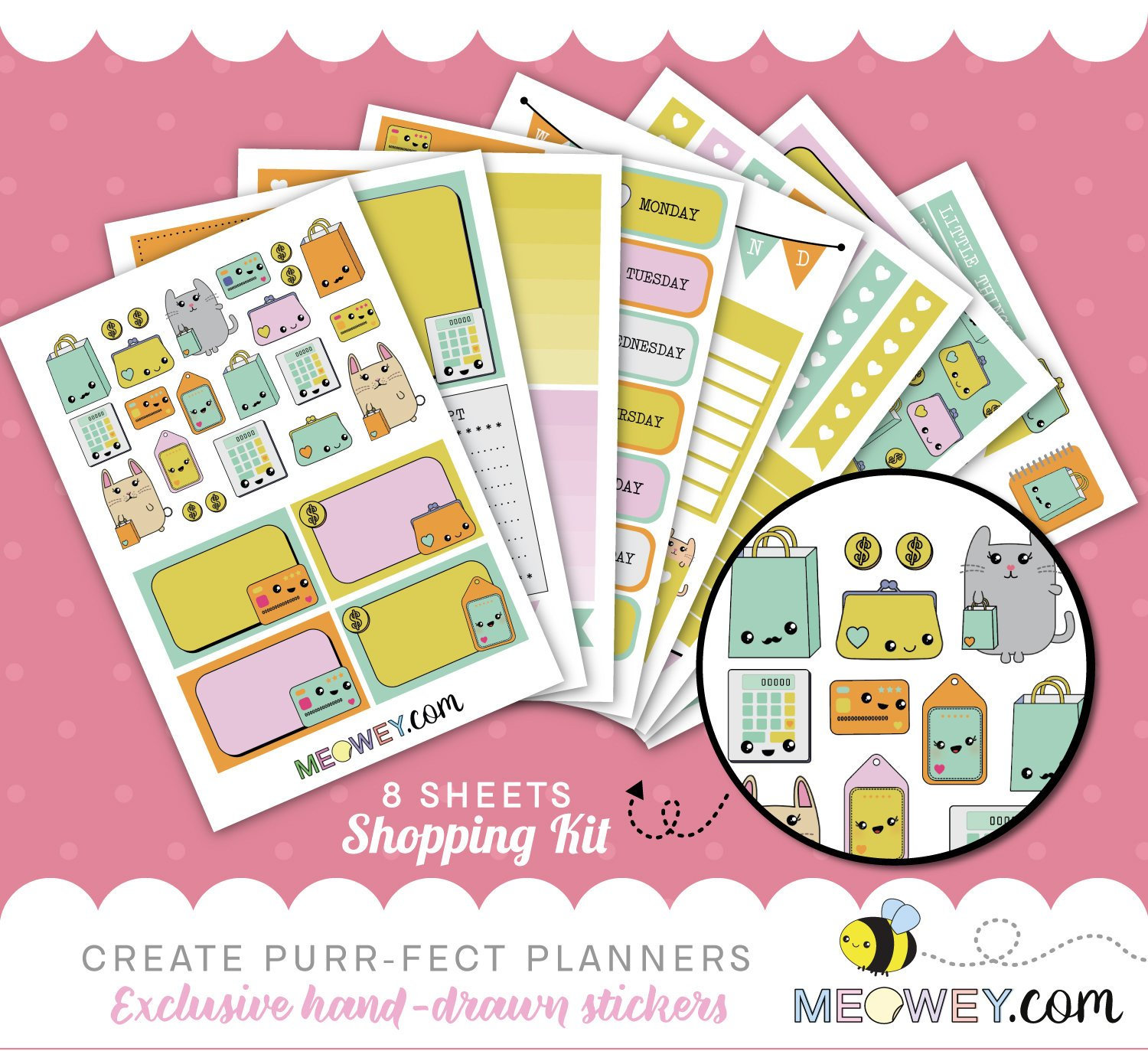 Shopping Sticker Kit Weekly 8 Pages Boutique Package Bag Etsy