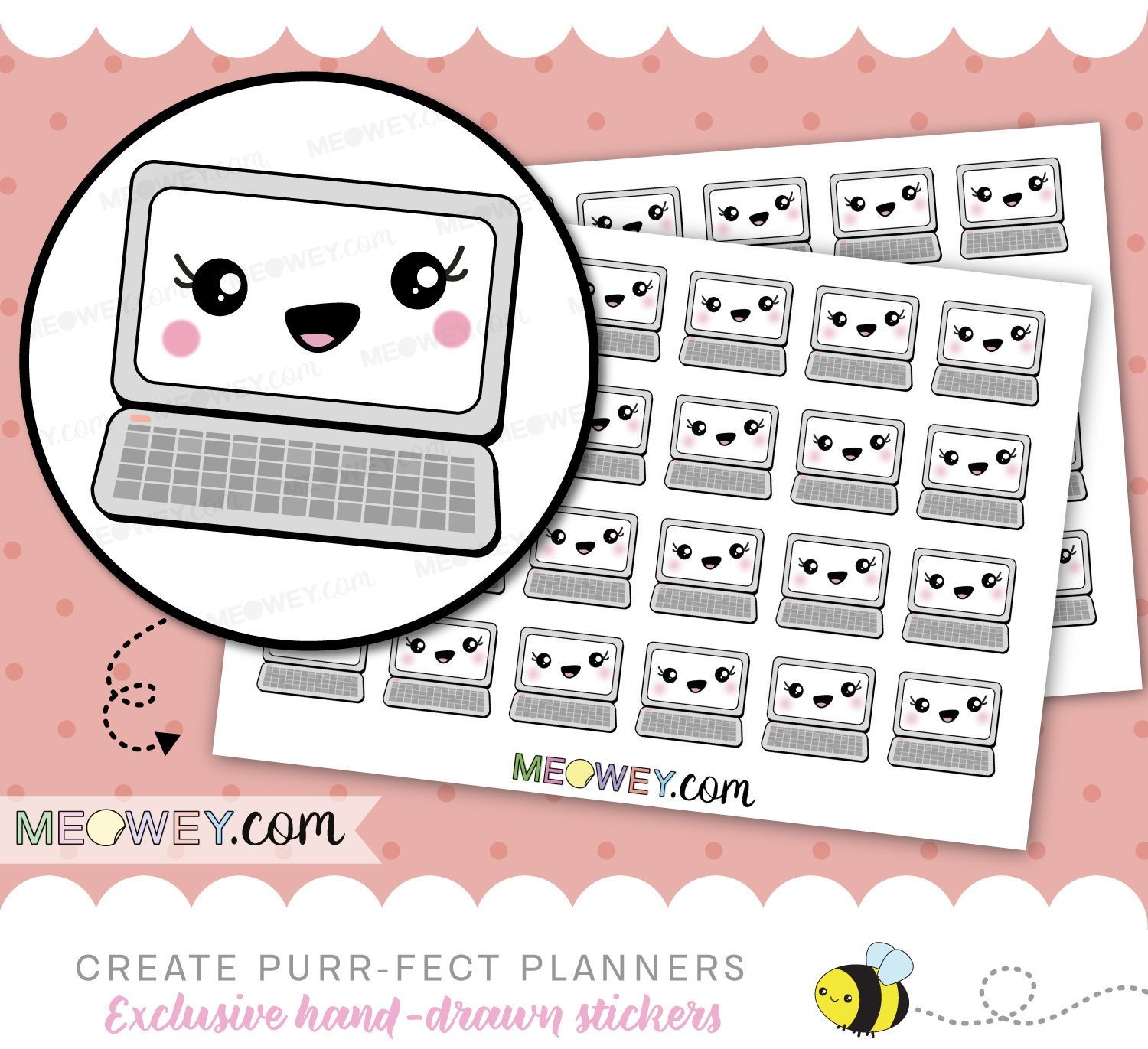 Kawaii laptop stickers planner scrapbook cute online working etsy 1500x1371 Emoji scrapbooking diy kawaii stickers