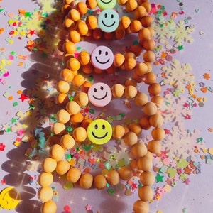 The KIKI bracelet/Smiley face/yin and yang/ peace and love/y2k beaded wood bracelet/90's/boho girls/stocking stuffer