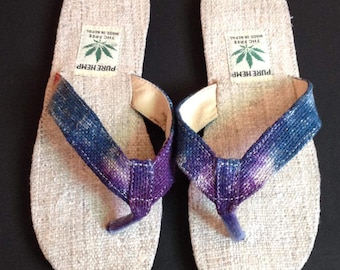 Chinelo de dedo de cânhamo tie-dye