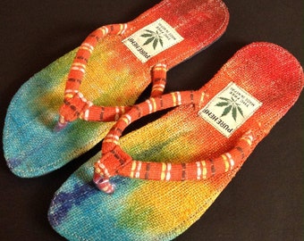 Chinelo de dedo de cânhamo tie-dye
