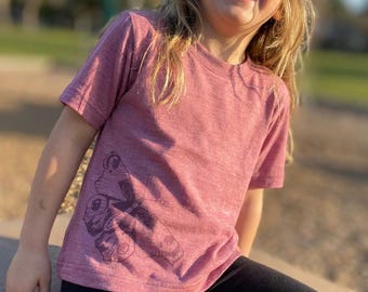 T-shirt rose with butterfly, merino wool & silk (organic/GOTS)