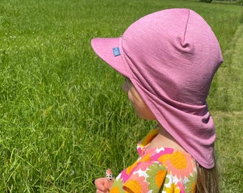 Summer cap in rose, made of merino wool & silk (organic/GOTS)