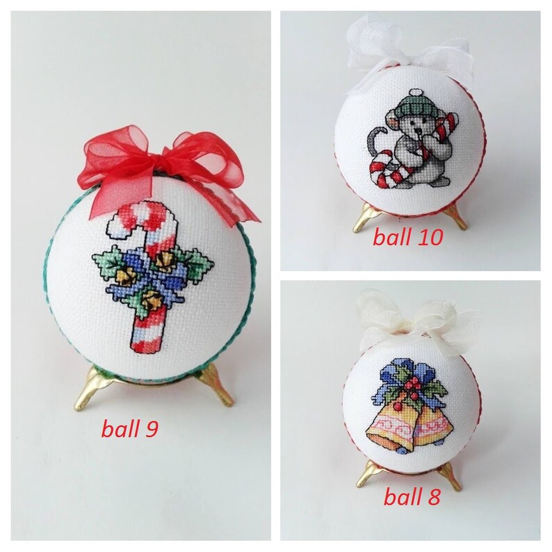 Cross Stitch Christmas Balls Finished Cross Stitch Ornaments Etsy
