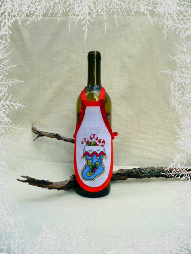 Christmas Apron Wine Bottle Decorations Embroidered Apron Etsy
