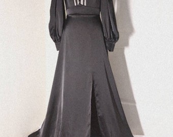 Black satin witchy dark victorian maxi dress