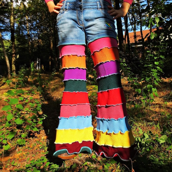 Pantalon d'hiver à patte d'éléphant en jean et en patchwork de laine recyclée multicolore!!!