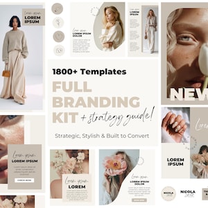 Kit de marca estilo boho color crema beige latte: Incluye paquete de marketing y marca, redes sociales, logotipo, documentos comerciales y guía estratégica.