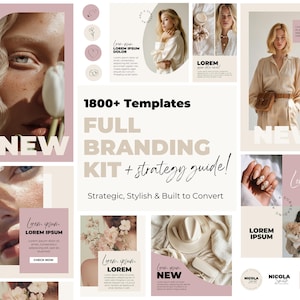 Kit completo de marca rosa: Plantillas para redes sociales, logotipos, documentos empresariales y guía estratégica (Canva editable)