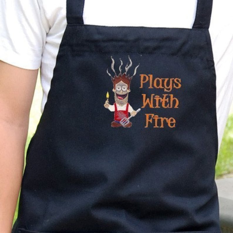 Mens Chef Apron 2 Pockets Perfect Birthday Gift for The Men In Your Life Play With Fire Design Mens Chef Apron Can Be Personalized