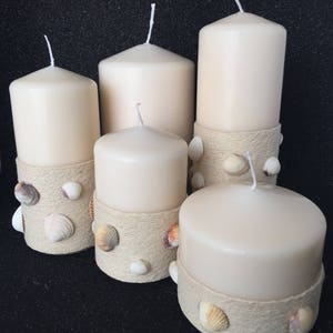 Candle set 'Seashell' decorated with jute string and shells image 1