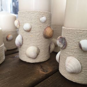 Candle set 'Seashell' decorated with jute string and shells image 2