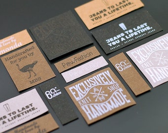 40 Vegan Paper Leather Tags — Eco-Friendly Labels with Custom Logo/Text for Handmade Clothing & Bags
