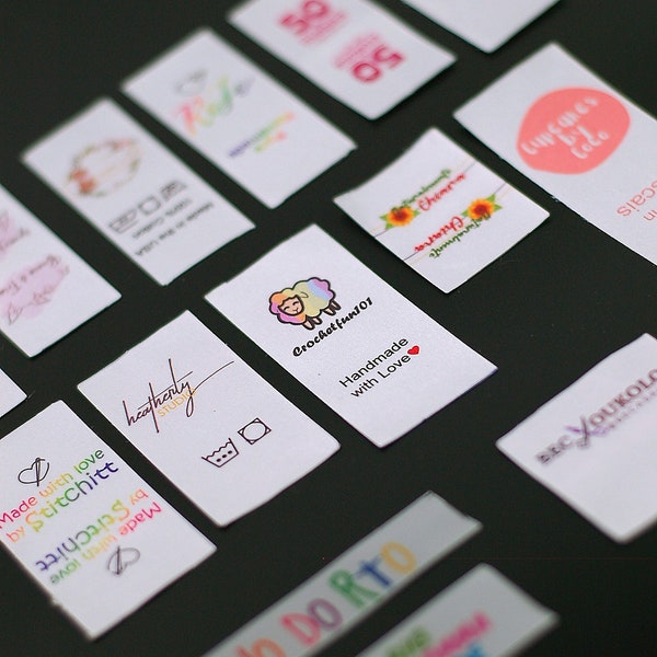 100 Colorful Satin Clothing Labels — Custom Printed Tags for Handmade Clothes, Crafts & Small Businesses