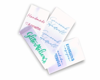 100 Custom Satin Fabric Labels — Fold-Over Wash-Care & Branding Tags