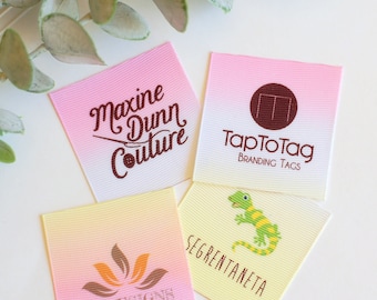 50 Personalized Flat Sew‑On Tags — Colorful Fabric Branding Labels