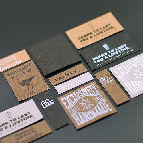 40 Vegan Paper Leather Tags — Eco-Friendly Labels with Custom Logo/Text for Handmade Clothing & Bags