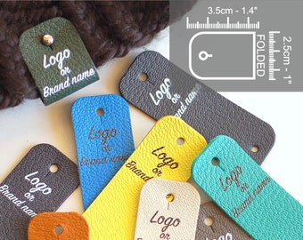20 pcs Custom Genuine Leather Fold over labels with knob rivets