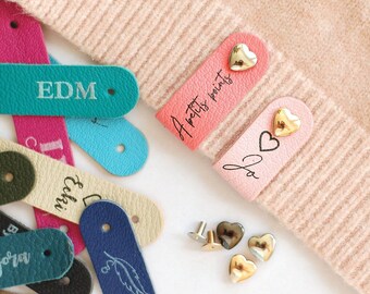 Set of 40 Chrome-Tanned Genuine Goat Leather Labels with Heart-Shaped Rivets – Ideal for Handmade and Non-Washable Items