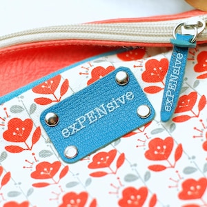 Set mit 20 Branding-Etiketten und Leder-Reißverschluss-Anhängern - Benutzerdefinierte Logo-Etiketten für Beutel, Kosmetiktaschen und Geschenke