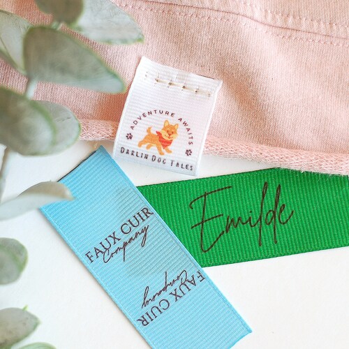 50 Custom Hem Labels — Full-Color Folded Clothing Tags for Handmade Apparel & Craft Branding